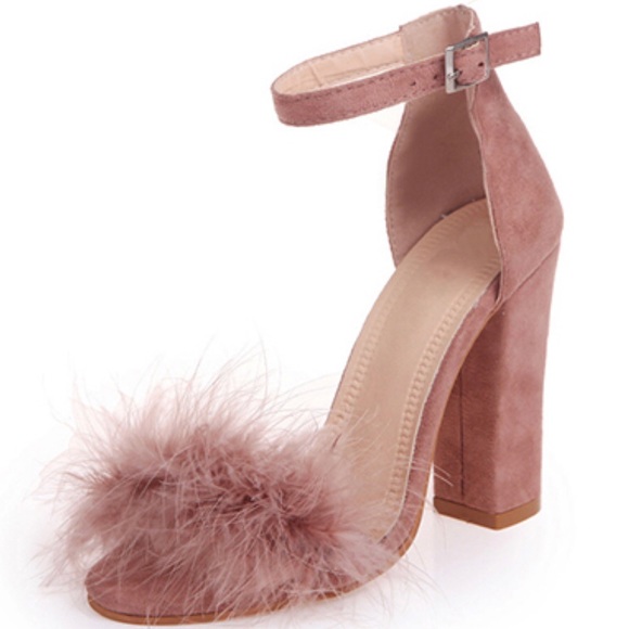 Shoes - Blush Feather Suede Heels